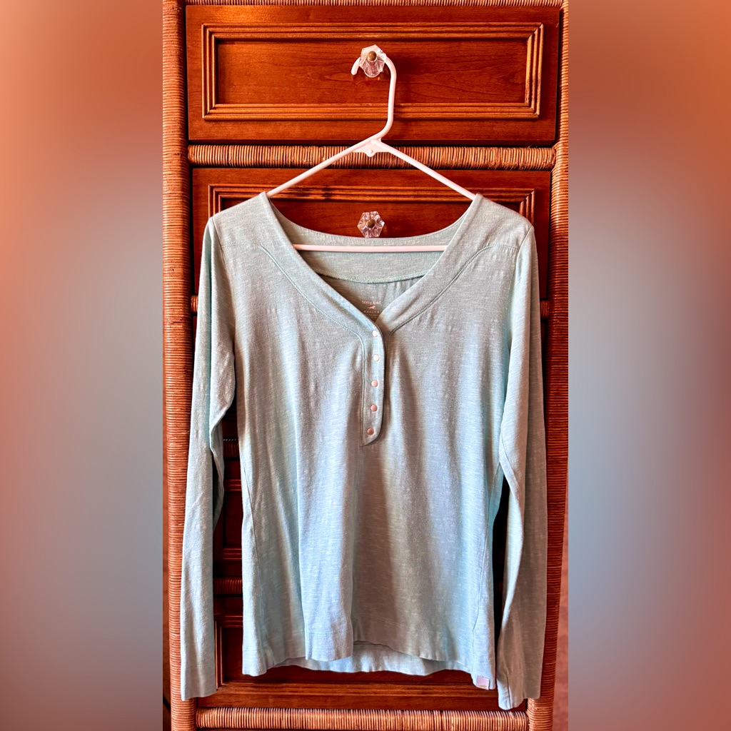 Horny Toad Sonja Henley Shirt In Turquoise Blue, Size M